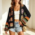 thumbnail image 2 of Otvok Granny Square Hollow Knit Cardigan, Ladies Floral Crochet Open Front Long Sleeve Cropped Boho Casual Outerwear, 2 of 7