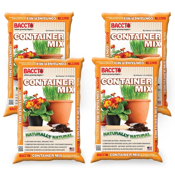 Michigan Peat Company BACCTO Container Planting Mix with Starter, 1.5 Cubic Feet, 4 Pack