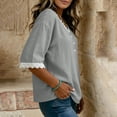 thumbnail image 5 of Uootdi Women's Tops V Neck 3/4 Sleeve Floral Embroidered Linen Blend Casual Blouses Summer Picnic Style Lightweight Breathable Loose Fit Shirts Gift, 5 of 6