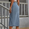 thumbnail image 5 of Herrnalise Women's Basic Versatile Stretchy Flared Casual Mini Skater Skirt Women's Retro Button Irregular Split Denim High Waist Denim Long Skirt, 5 of 9