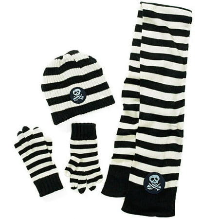 Boys' 4-Piece Skull Scarf, Beanie and Gloves