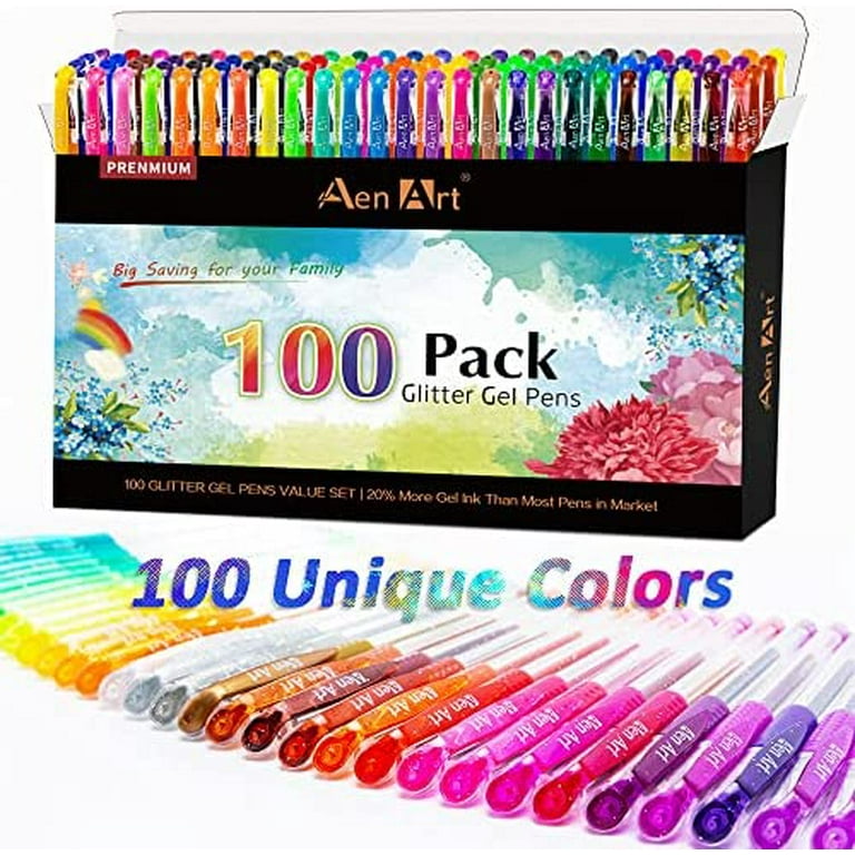 Aen Art 100 Color Glitter Gel Pen Set, 30% More Ink Neon Glitter Coloring  Pens Art Marker for Adult Coloring Books Bullet Journaling