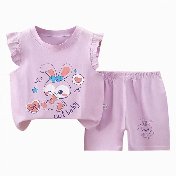 HCNTES Toddler Girl Clothes 2pcs Graphic Print Ruffle Sleeve Round Neck T Shirt Top and Elastic Shorts Set Outfits Clothing 4th of July Outfits for Girls