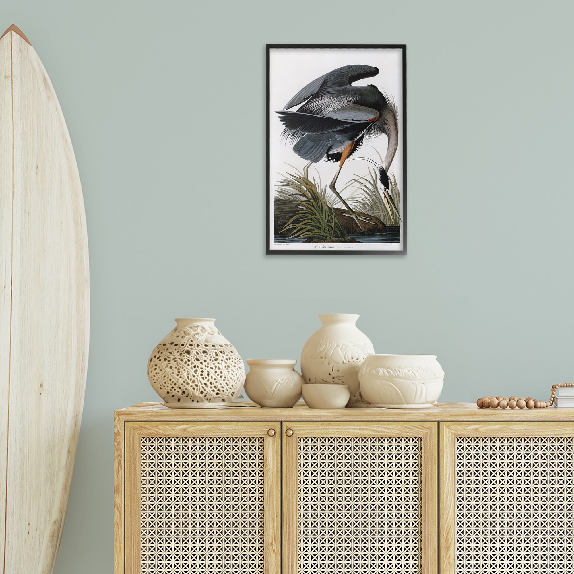 Stupell Industries Classic Heron at Lake Animals & Insects Painting Black Framed Art Print Wall Art, 16 x 24