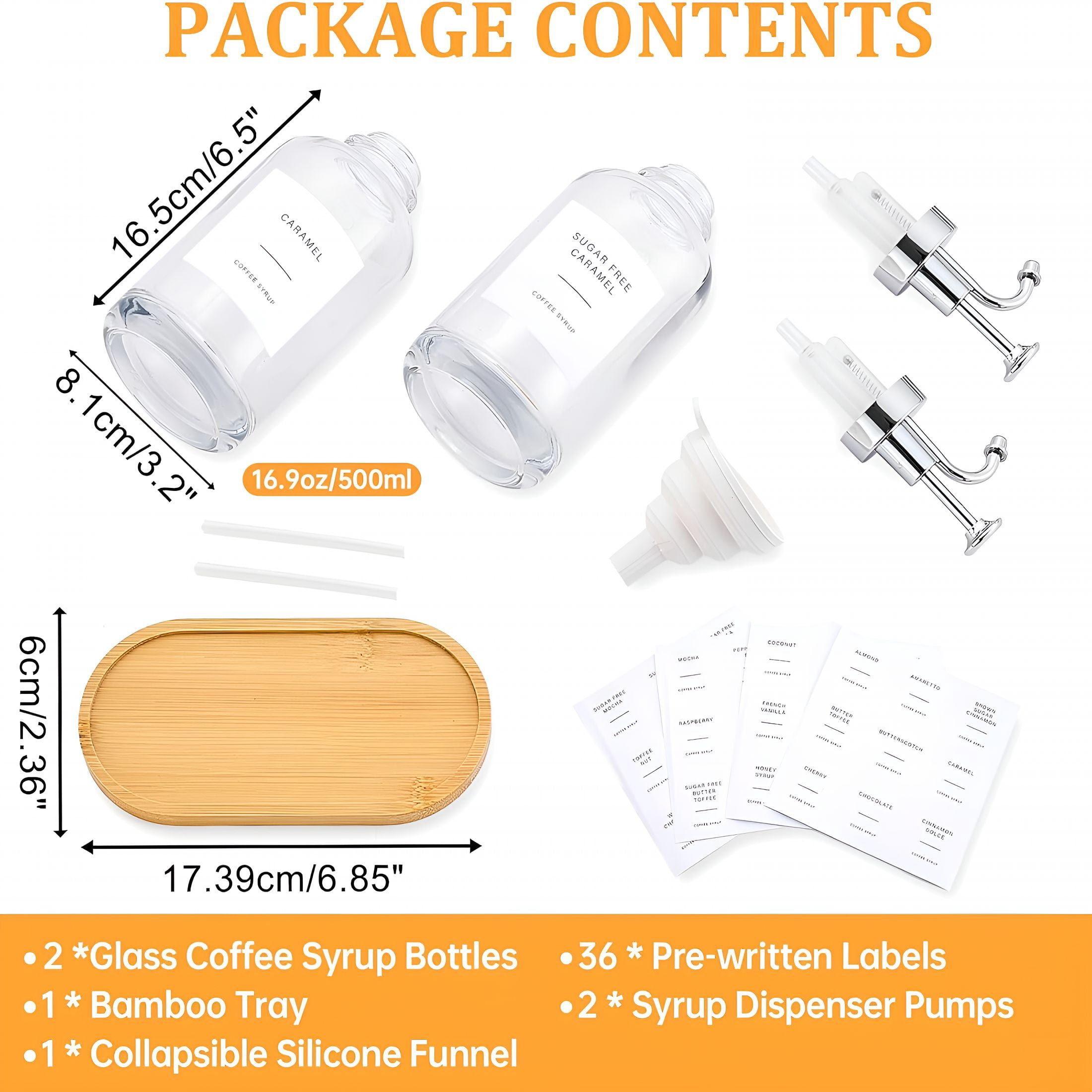 ACDANC 2026 New Coffee Syrup Dispenser Coffee Bar Accessories 16.9 Oz Syrup Dispenser with Labels,Syrup Pump Dispenser for Coffee Bar(Silver Pump), for Coffee Stations, Kitchens, Home Bars, Cafes.