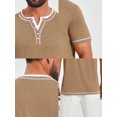 thumbnail image 7 of DARING DIVA Men's Henley V-Neck Colorblock Button Down Short Sleeve T-Shirt S Khaki, 7 of 7