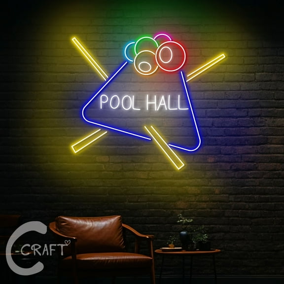 C-CRAFT Billiards Ball Rack Neon Sign LED Light 23 inch for Billiard Pool Hall Wall Art Decor