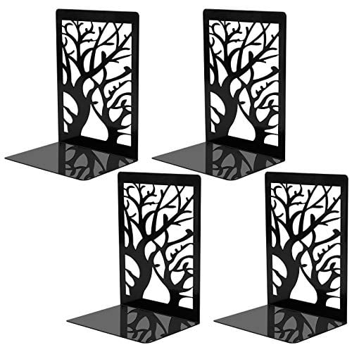 Black,1Pair. Book Ends Holders for Shelves Febou Black Bookends Decorative Bird Tree Metal Bookends Non Skid Heavy Duty Book Ends for Bookshelf Home Office 