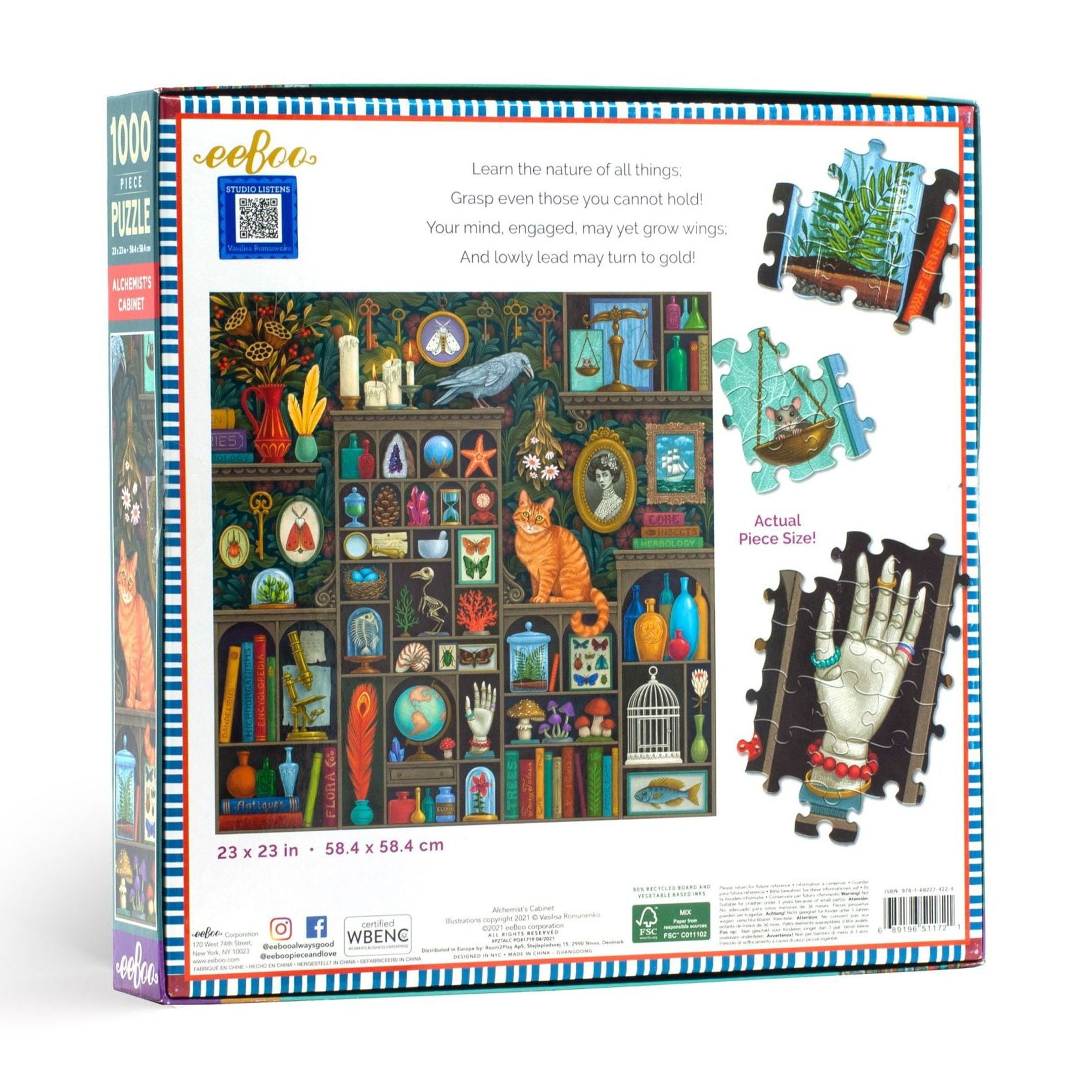 eeBoo Piece and Love Alchemist Cabinet 1000 Piece  Square Jigsaw  Puzzle, 23" x 23" square by Illustrator Vasilisa Romanenko, Ages 14 and Up