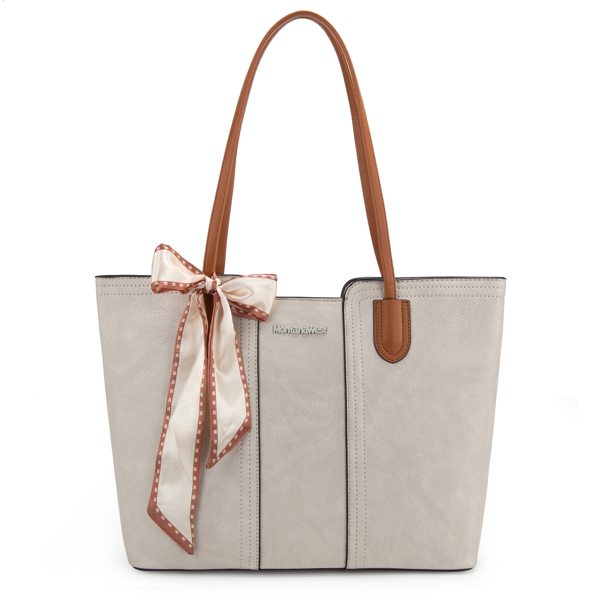 Montana West Tote Bags for Women Medium Top Handle Handbags with Scarf, Tan