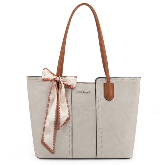 Montana West Tote Bags for Women Medium Top Handle Handbags with Scarf, Tan
