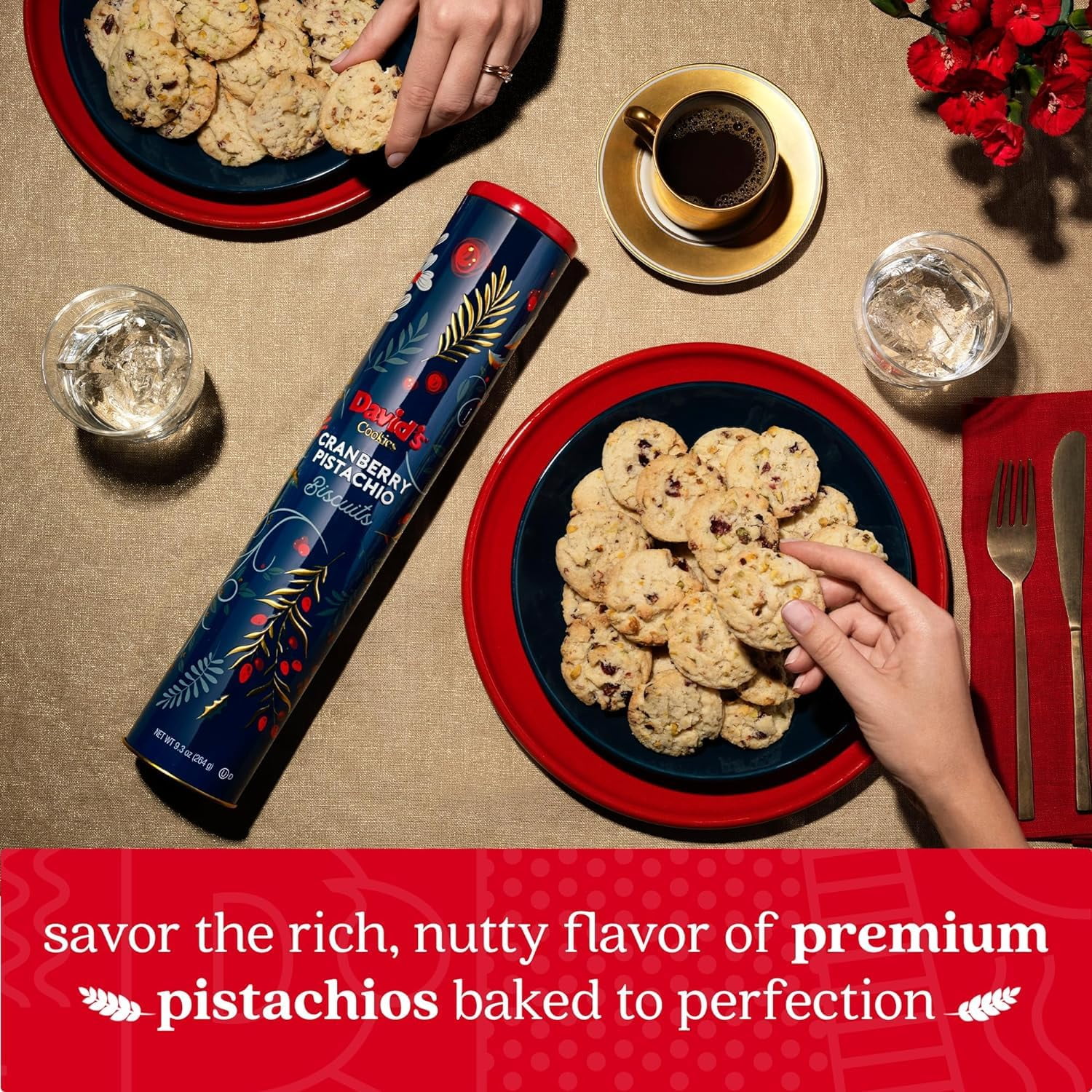 David's Cookies Cranberry Pistachio Biscuits, Handcrafted Gourmet Cookies, 264 g, 2-Pack