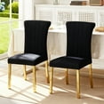 thumbnail image 5 of Leovanni Set of 2 Velvet Dining Chairs, Channel Tufted High Back, Gold Metal Legs, Black Fabric, 5 of 6