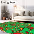 thumbnail image 2 of ODIKA 3'x5' Machine Washable Non-Slip Area Rug, Joyful Yuletide Tree Motif Featuring Playful Ornaments and Swirling High Traffic Rug, Green, 729261, 2 of 7