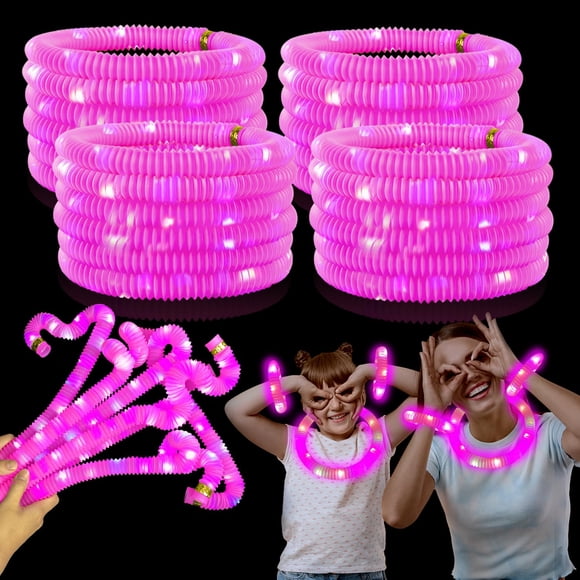 Collares y pulseras Glow Sticks Kannove de color rosa iluminado, 24 unidades