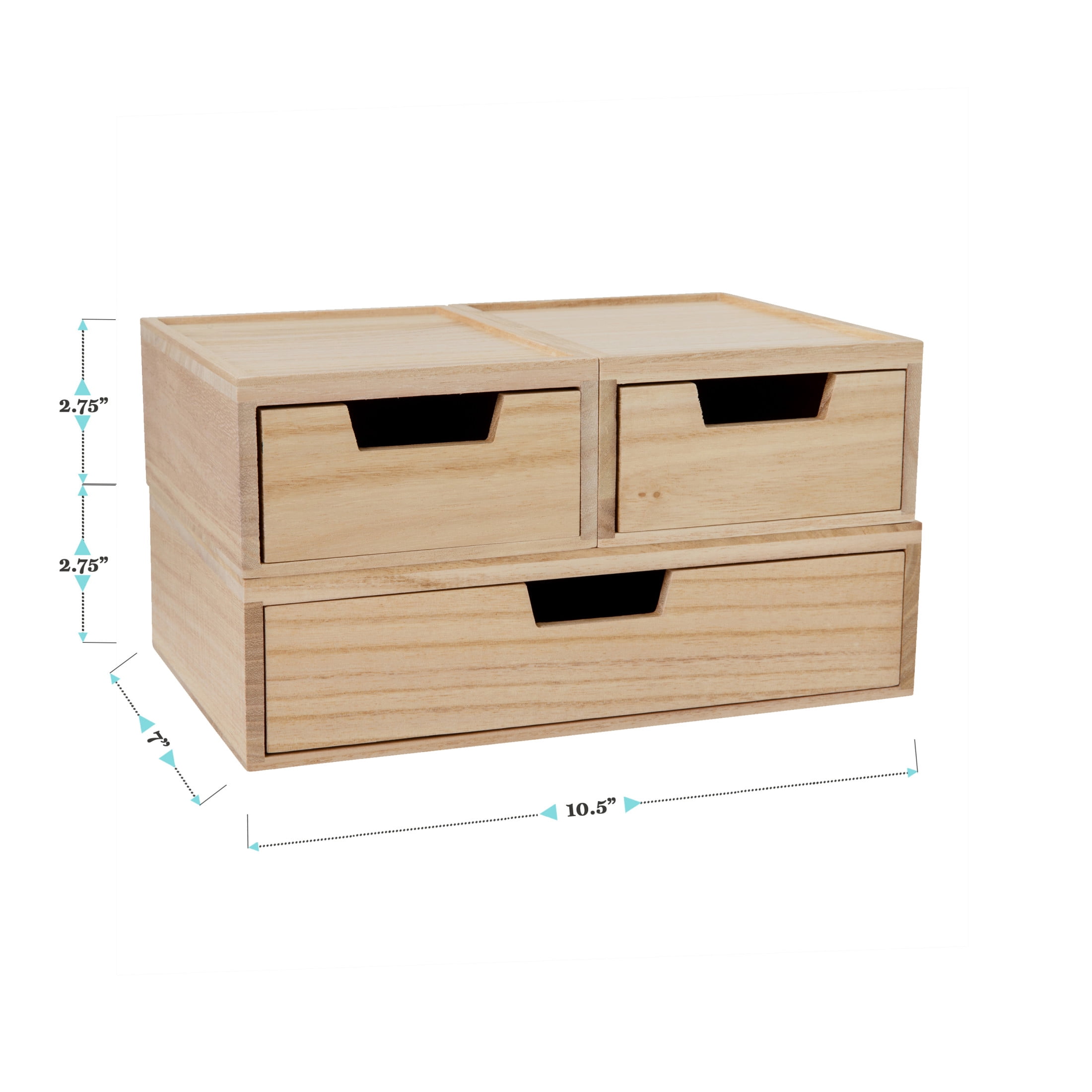 Martha Stewart Weston Stackable Light Natural Paulownia Wood Boxes with Drawers, Office Desktop Organizers, Set of 3