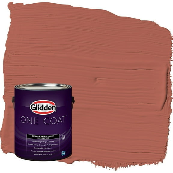 Glidden One Coat Cinnabar / Red Satin Exterior Paint with Primer, 1 Gallon
