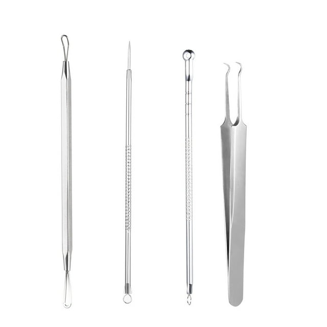 Yeacher 4Pcs Stainless Steel Blackhead Extractor Tool Facial Comedone Acne Blemish Remover Kit Set
