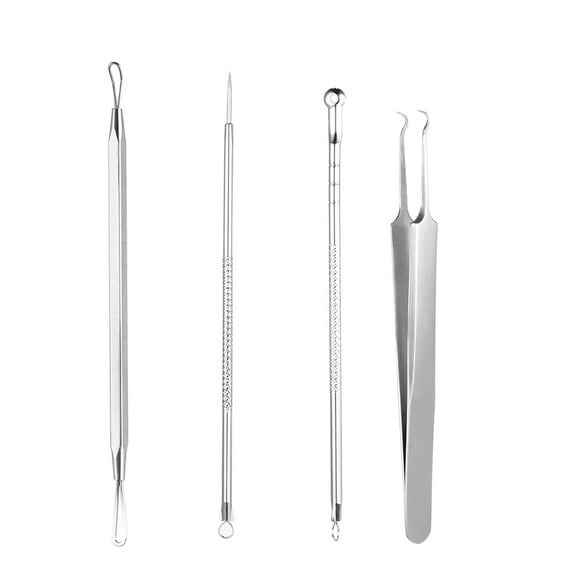 Yeacher 4Pcs Stainless Steel Blackhead Extractor Tool Facial Comedone Acne Blemish Remover Kit Set