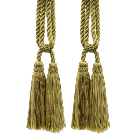 DECOPRO Traditional Cotton Double Tassel Curtain & Drapery Tassel Tieback, Tassel Length 5 1/2" (14cm), Spread 27" (68.5cm) # TBC0552, Golden Beige #E16C (Dark Gold Beige) Set of 2