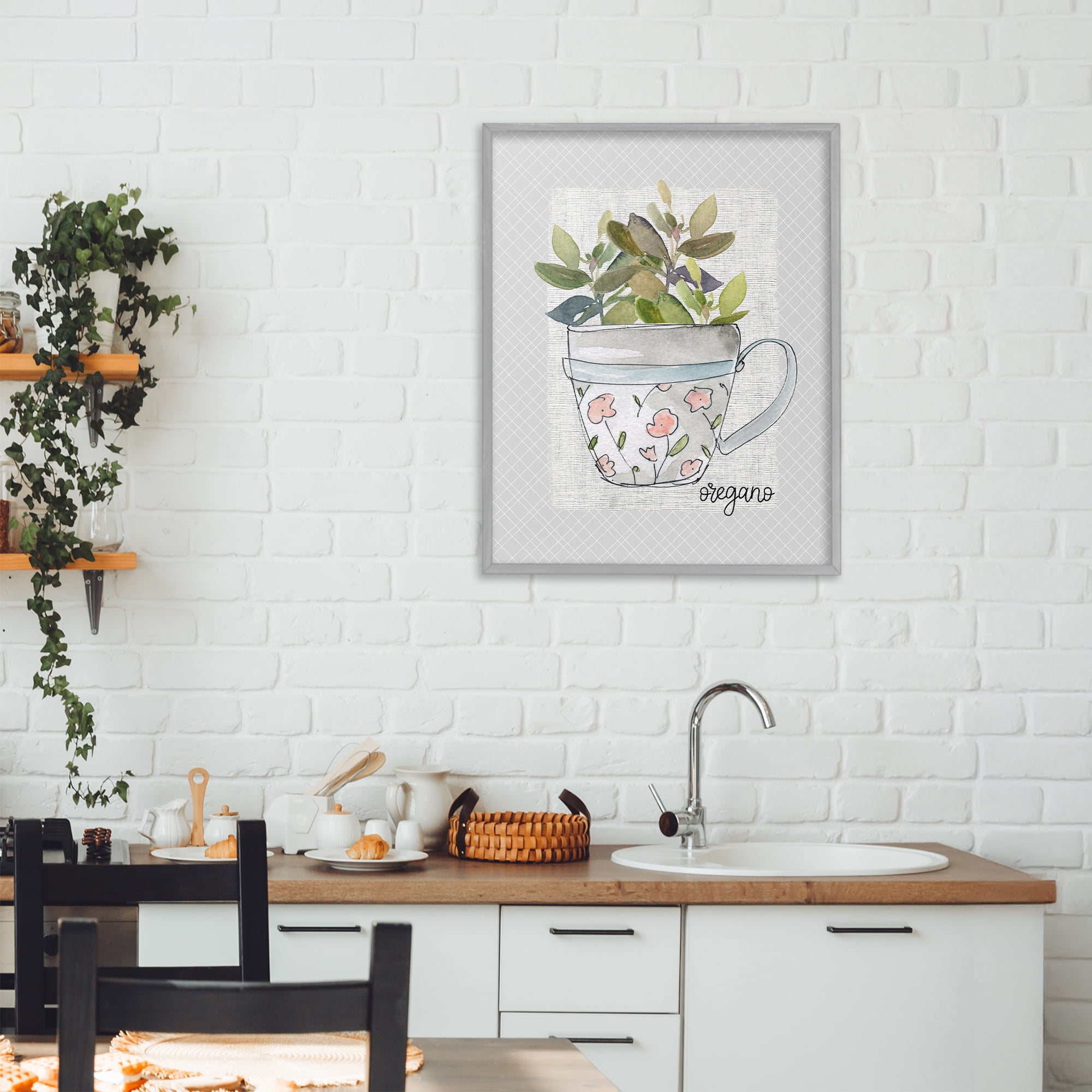 Stupell Industries Oregano Herb Mug Gray Framed Giclee Art, design by Livi Finn