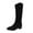 Black Low-Heeled Mid Calf Boots, variant on Winter Knee-Length Two-Way Boots, Solid Color Cuffed Mid-Calf Suede Boots, Thick Heel Pointed Toe, Stylish Casual Footwear for All Occasions
