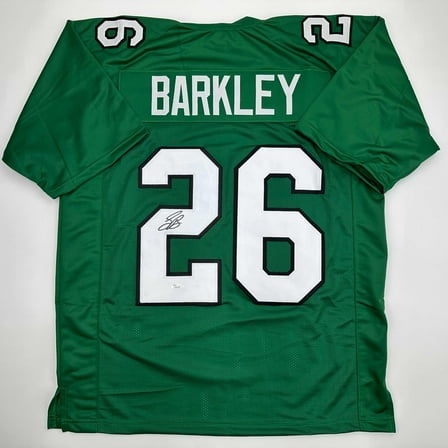 Autographed/Signed Saquon Barkley Philadelphia Kelly Green Football Jersey Beckett BAS COA