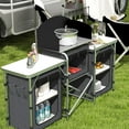 thumbnail image 2 of Demi Bonn Aluminum Portable Folding Camping Kitchen Table, with Fabric Cupboards, Windshield & Bag for BBQ Picnic, Black, 2 of 7