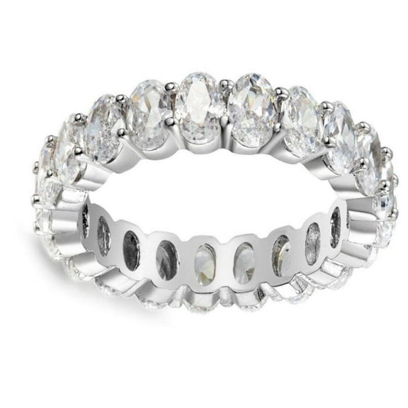 ADIRFINE 18K White Gold Plated 5mm Oval Cut Cubic Zirconia Eternity Ring