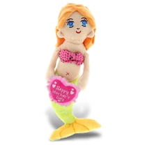 DolliBu Happy Mother's Day Super Soft Plush Green Mermaid Doll Figure - Cute Stuffed Animal with Pink Heart Message for Best Mommy, Grandma, Wife, Daughter - Cute Sea Life Plush Toy Gift - 14" Inches