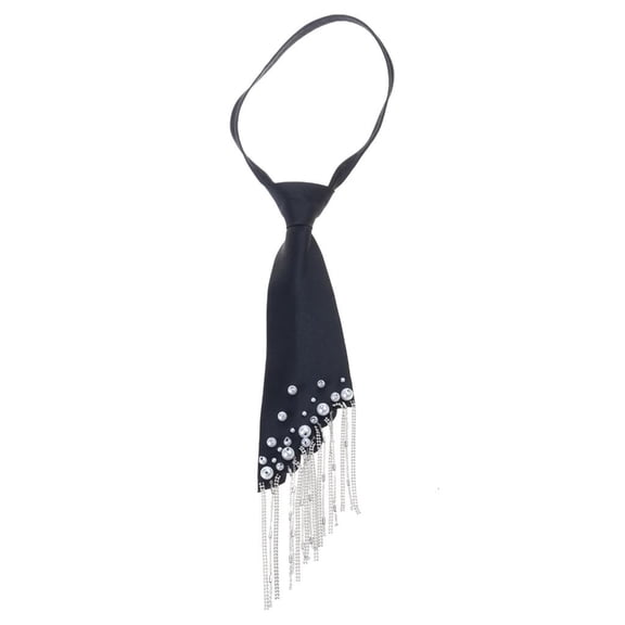 Pre Tied Necktie Imitation Pearls And Fringe Trim for Women Office Party Wear