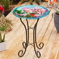 thumbnail image 2 of LuxenHome Hummingbird Floral Glass Birdbath with Metal Stand, 2 of 9