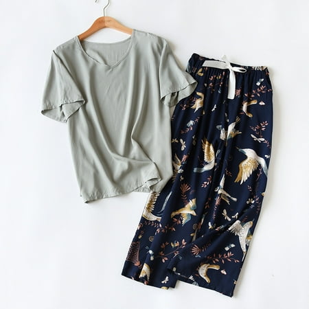 

Breathable 2PCS Pajama Short Sleeve Printed Pijama Mujer Femme Loose Nightwear Suit Female Casual Homewear Pajama Set For Women