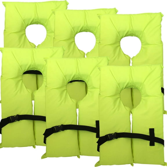 Hardcore Water Sports Hardcore Coast Guard approved life jackets for adults. High visibility neon yellow color Type II keyhole life vest in classic May West style. Compliance life vests and flotation