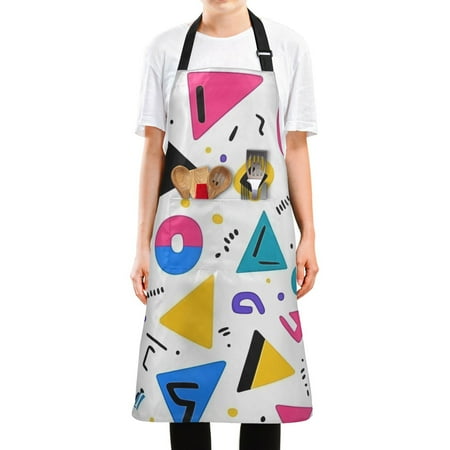 

Yayeee Apron for Cooking with Pockets Water Resistant Adjustable Neck Strap Yellow Retro Shapes