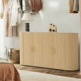 thumbnail image 2 of Modern Large Storage Sideboard Buffet Cabinet – 63" Curved Wooden Design, 4 Fold Doors, Spacious Console for Dining Room, Kitchen, Living Room, Bedroom, Oak Finish, 2 of 8