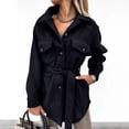 thumbnail image 2 of WEIYLL Womens Fleece Jacket Button Down Single Mid-Long Trench Belt Outwear Navy Fall Clothes Size XL, 2 of 5