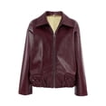thumbnail image 3 of Women's Leather Jacket Long Sleeve Zipper Faux Oversized Coats Fall Fashion Outfits Winter Clothes Wine Red M, 3 of 10