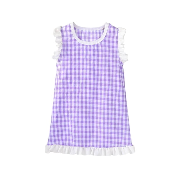 Niña Bebé Vestido de Verano Encaje a Cuadros Vestido de Cuello para Niñas Pequeñas