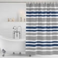 thumbnail image 4 of Navy Blue Bathroom Shower Curtains with Hooks, and Gray Stripe Abstract Minimalist Modern Art Waterproof Fabric Washable Shower Curtain for Home Hotel Bathtub Decor 72x84 Inch, 4 of 9