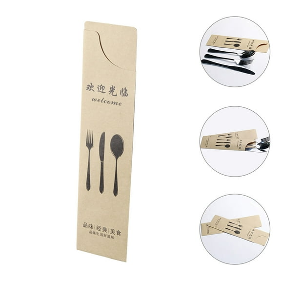 GOOHOCHY 100 Pcs Portable Cutlery Paper Cover Fork and Spoon Banquet 26.00X6.50X0.10CM