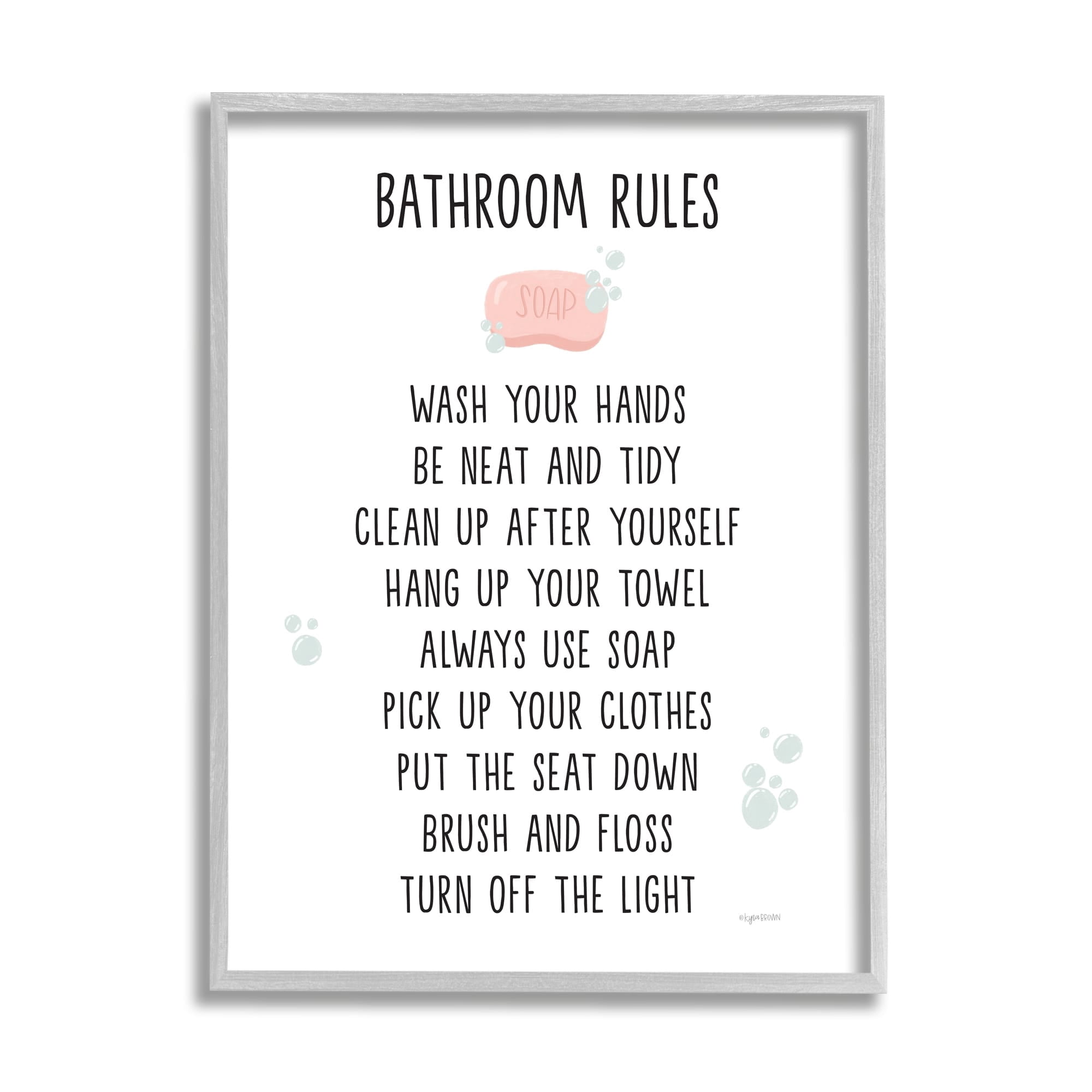 Stupell Industries Bathroom Rules List Soap Bubbles Typography Painting Gray Framed Art Print Wall Art