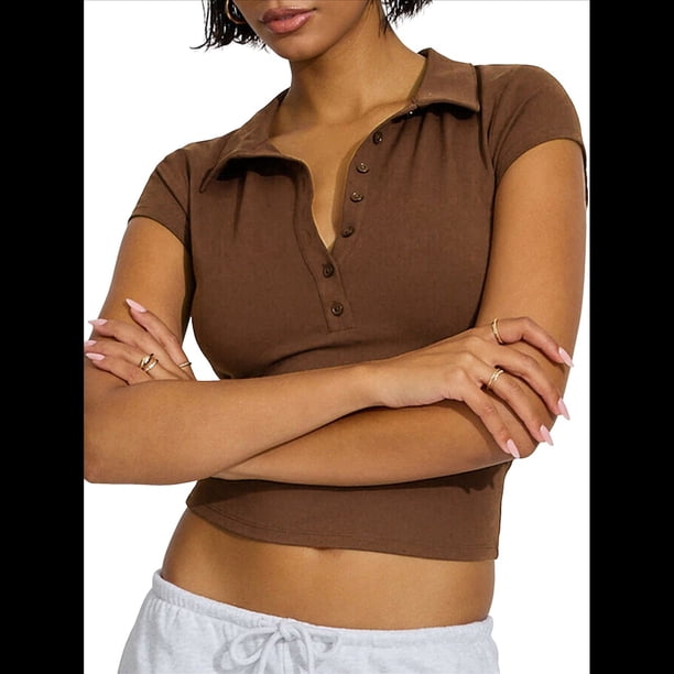 de Corta con Cuello en V y Botones para Mujer Color Café XL