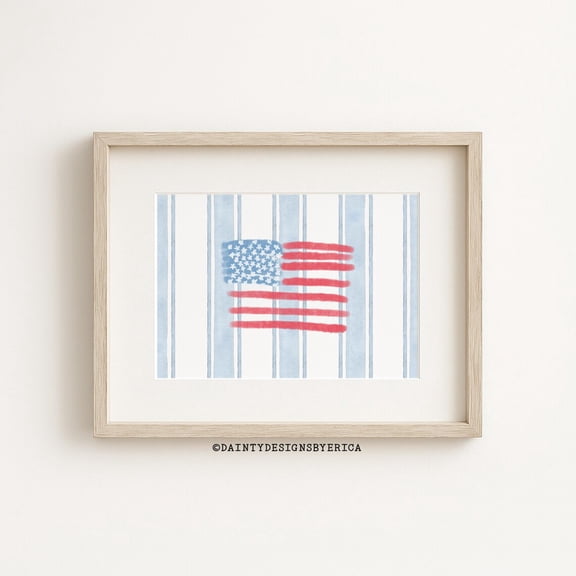 Striped American Flag Coastal Style Wall Art, Unframed Paper Print Size 8x12