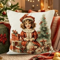 Christmas Decorations Pillow Covers 18x18" Linen Pillow Case for Sofa Couch Xmas Decorations Christmas Pillow Covers Santa Claus Linen Decorative Cushion Case Printed Throw Pillow Cover