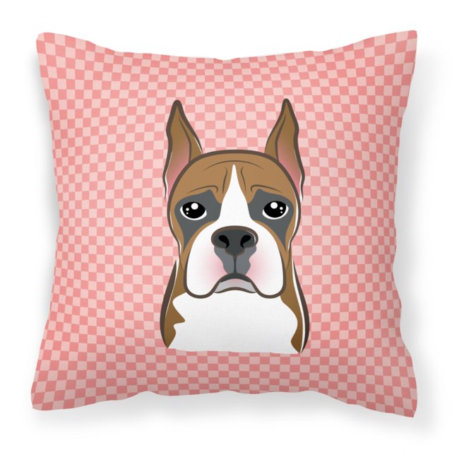 "Caroline's Treasures BB1223PW1414 Almohada decorativa de tela de lona boxer rosa con tablero de ajedrez, grande, multicolor" Caroline's Treasures BB1223PW1414