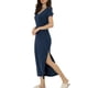 thumbnail image 4 of INSPIRE CHIC Pijamas de Mujer Vestido Largo de Noche con Escote en V y Abertura Lateral Túnica de Noche M Azul, 4 of 6