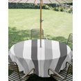 thumbnail image 2 of Grey Ombre Stripe Outdoor Tablecloth with Umbrella Hole, Modern Farmhouse Vertical Striped Spillproof Waterproof Outdoor Table Cover, Patio Tablecloths for Party/Garden/Picnic, Round 60 inch, 2 of 9