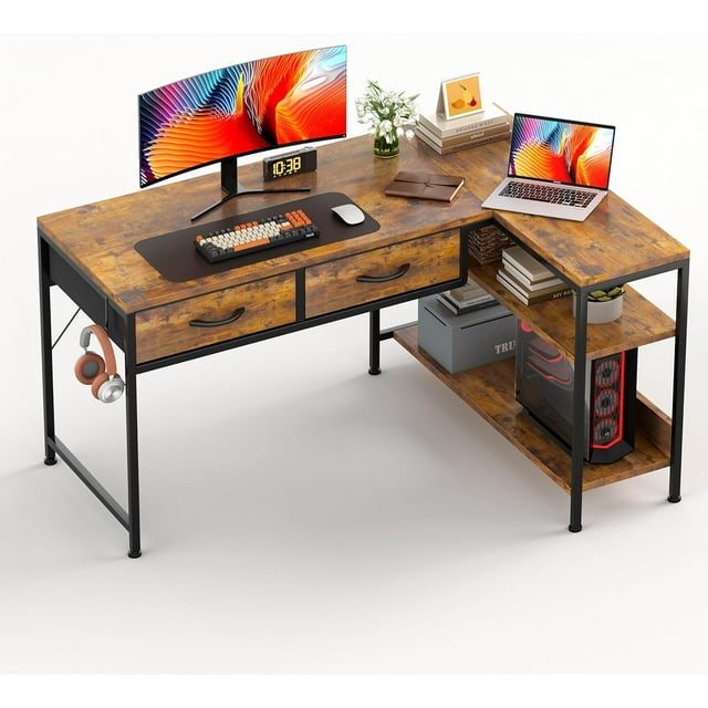 Shaped Computer Desk with Drawers Inch Office Corner Desk with Storage Shelves Working Table Study Table for Home Office Desk