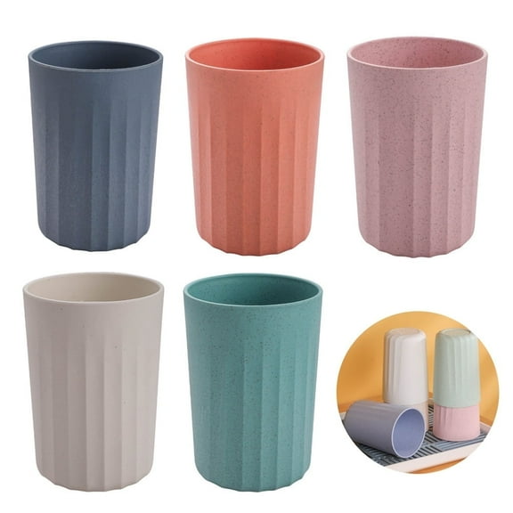 5Pcs Unbreakable Drinking Cup,Stackable Water Tumblers,Reusable Wheat Straw Cup,Party Beverage Cup,Round Thickened Plastic Cups, Toothbrush Storage Cups,for Home Dorm 12oz